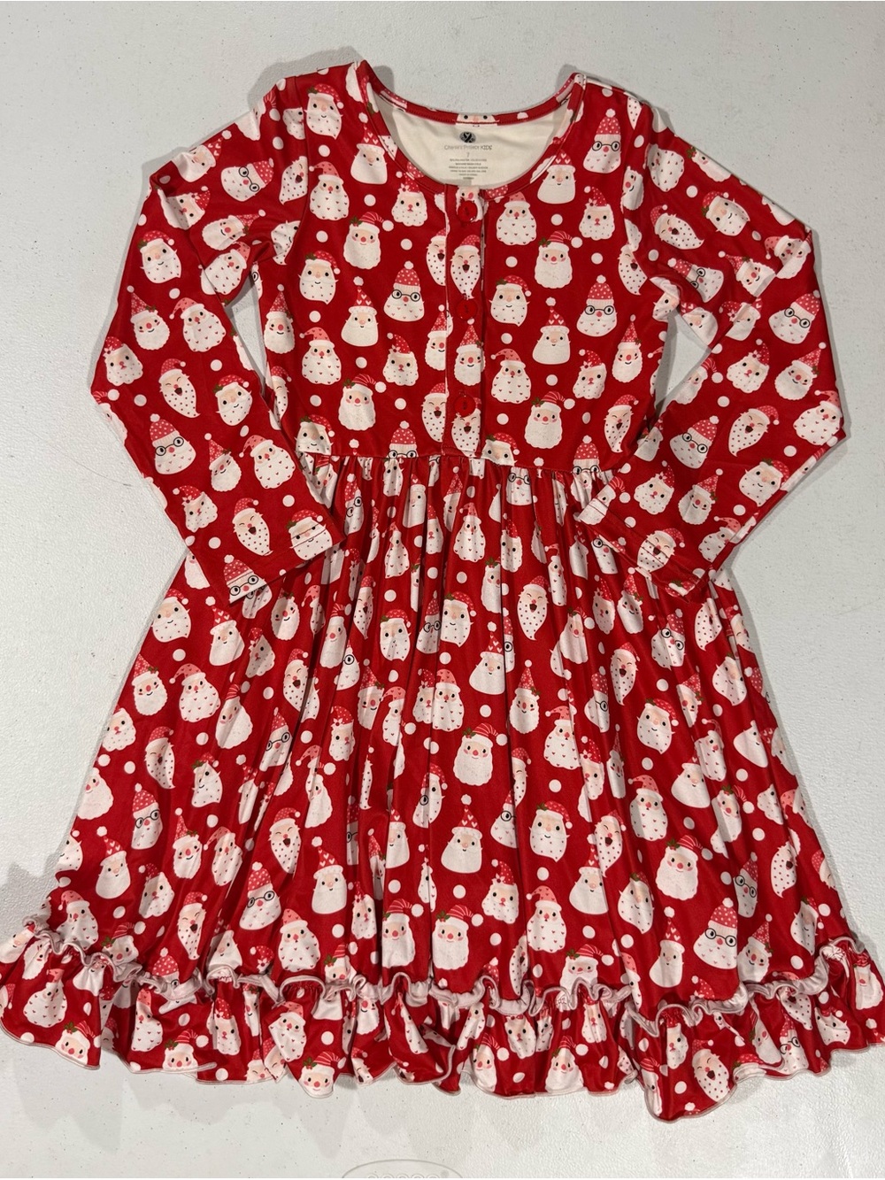 Charlie’s Project Girls Red Santa Print Holiday Twirl Dress